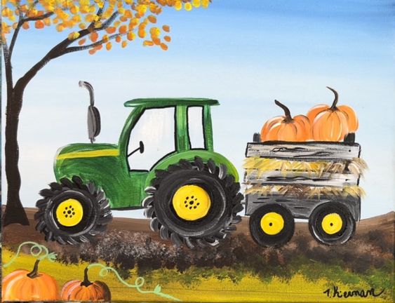 tractor with pumpkins