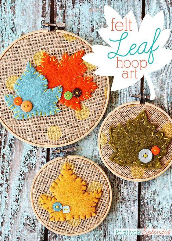 felt leaf hoop art