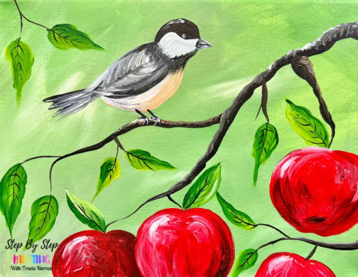 chickadee with apples